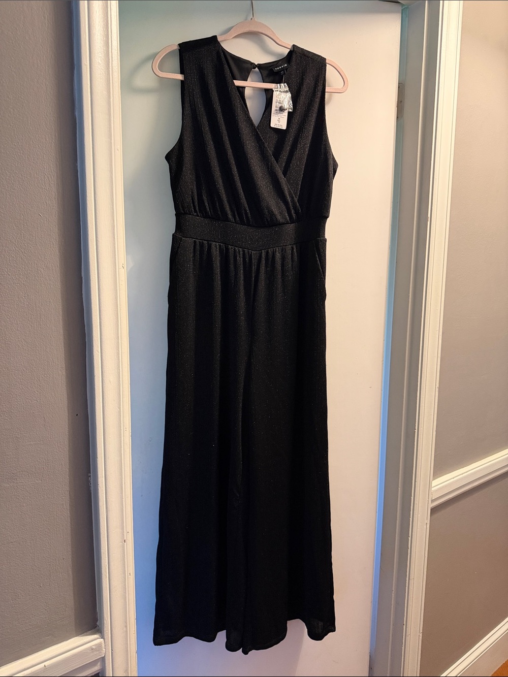 TORRID Glitter Knit Surplice Wide Leg Jumpsuit Deep Black NWT 10